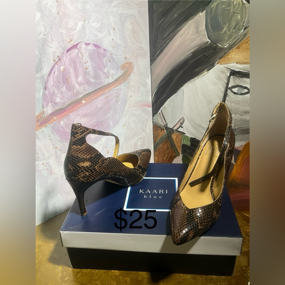 Kaari Blue Tan Snake Print Heels